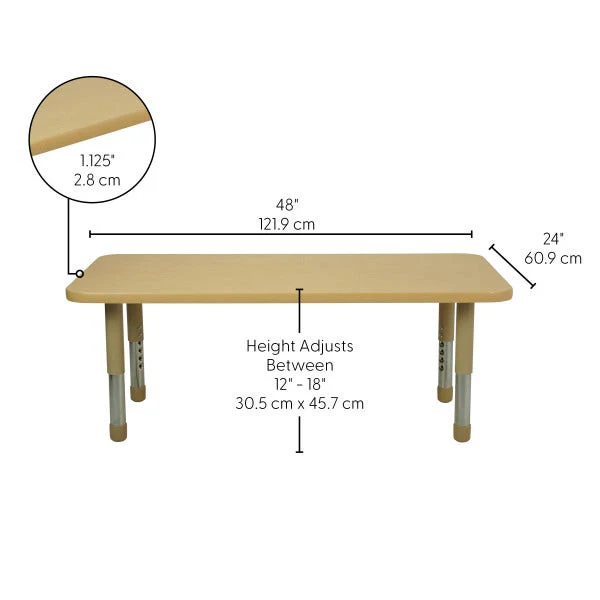 24in x 48in Rectangle T-Molding Activity Table with Adjustable Tiny Tot Legs Maple/Sand - Image 2
