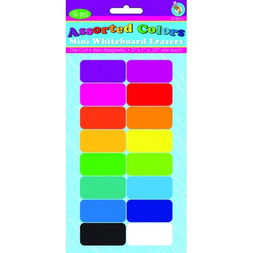 Assorted Colors Mini Whiteboard Erasers 16 pack