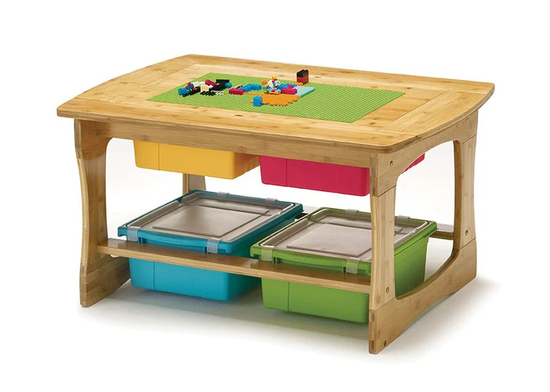 Bamboo Sensory and Construction Bricks Table with Tubs - Image 3