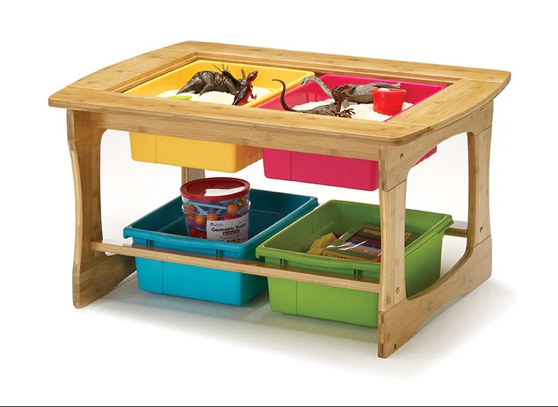 Bamboo Sensory and Construction Bricks Table with Tubs - Image 6