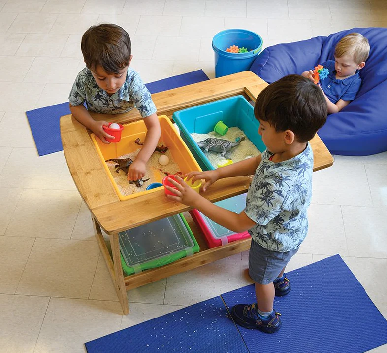 Bamboo Sensory and Construction Bricks Table with Tubs - Image 9