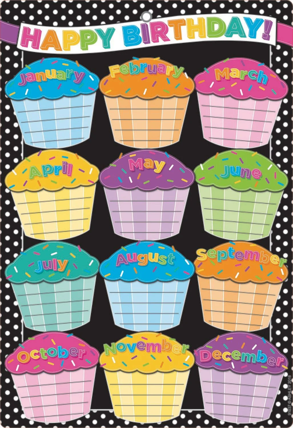 Black and White Polka Dots Happy Birthday Smart Poly Chart 1