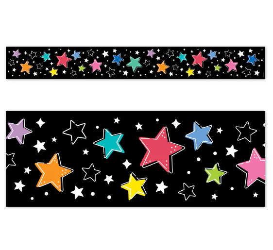 Colorful Stars On Black Ez Border