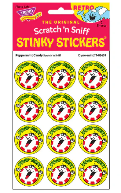 Dyno-mint Peppermint Candy scent Retro Scratch n Sniff Stinky Stickers 24 ct - Image 3