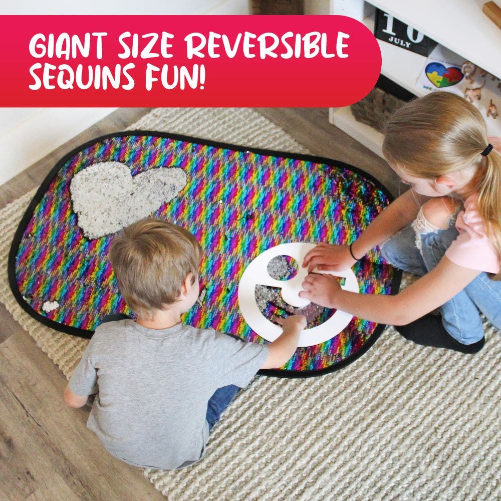 Giant Reversible Rainbow Sequins Toy with Shape Stencils - Image 2