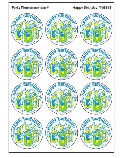Happy BirthdayParty Time scent Retro Scratch n Sniff Stinky Stickers 24 ct - Image 2