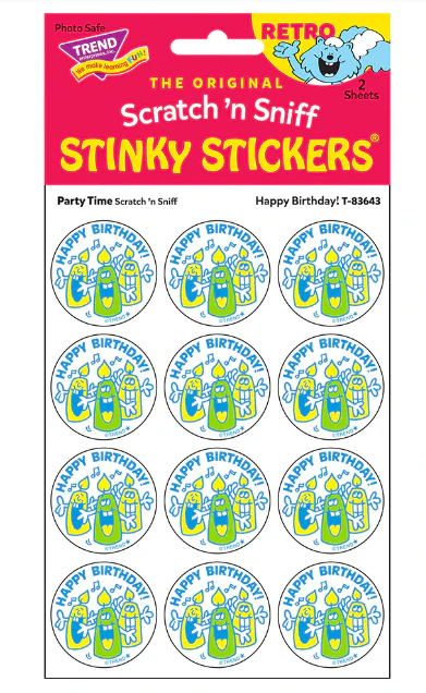 Happy BirthdayParty Time scent Retro Scratch n Sniff Stinky Stickers 24 ct - Image 3