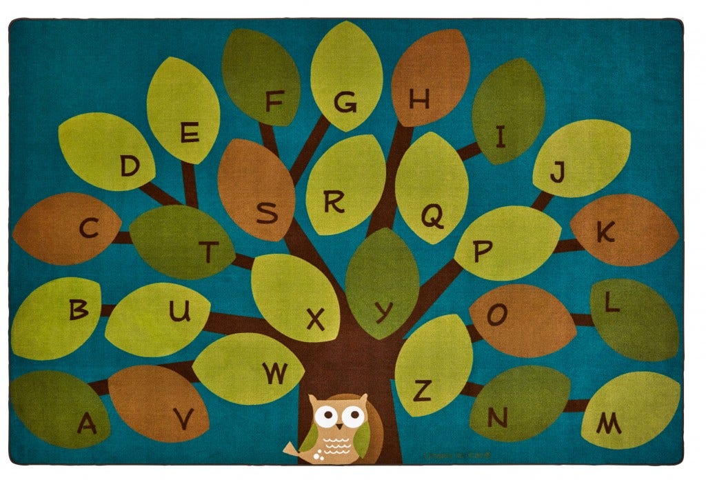 Owl-Phabet Tree Rectangle Teal Blue Carpet