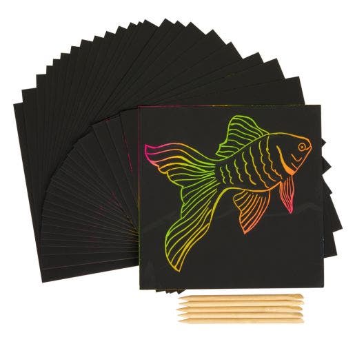 Scratch Art 25 Boards With 5 Sticks