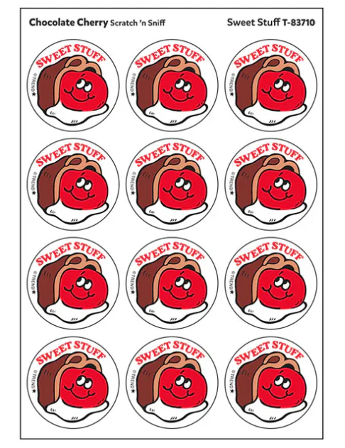 Sweet Stuff/Chocolate Cherry scent Retro Scratch n Sniff Stinky Stickers 24 ct - Image 2